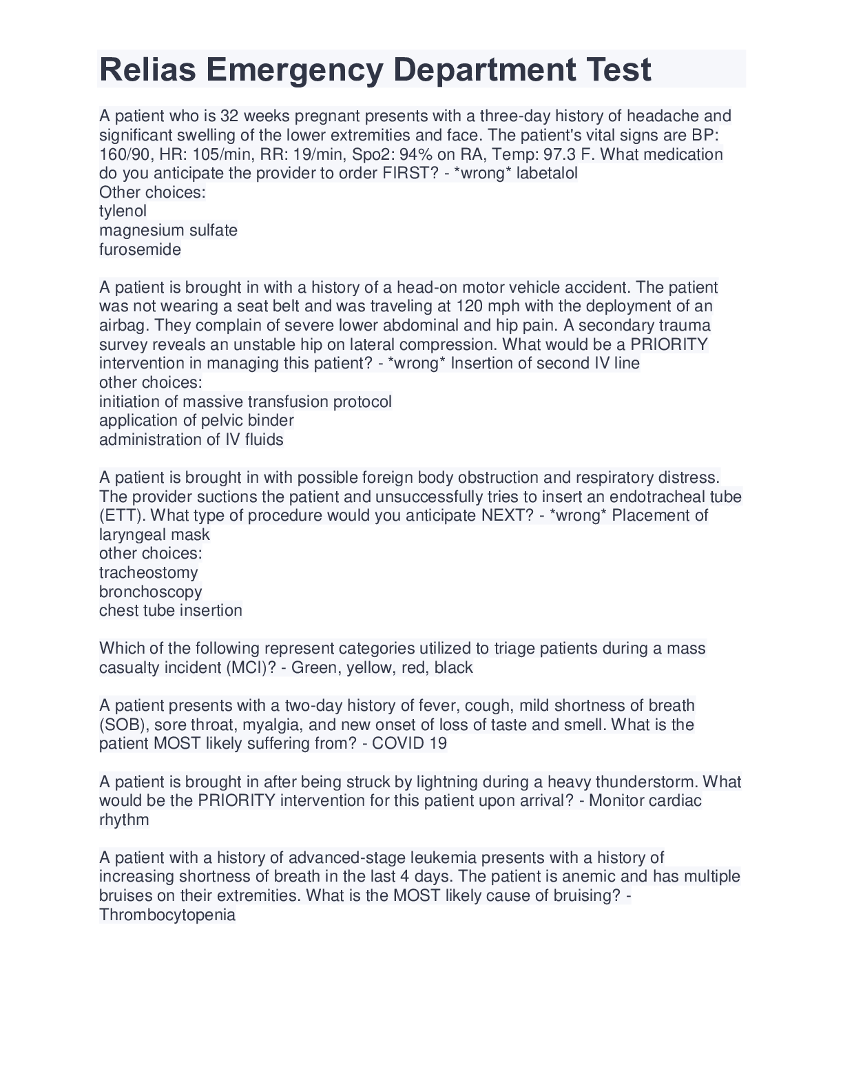 Preview image for Relias Emergency Department Test